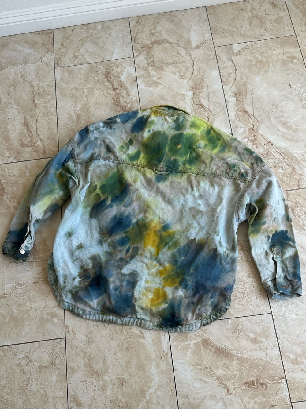 Zara Tie-Dye Denim Jacket in Green & Blue - Picture 10 of 12